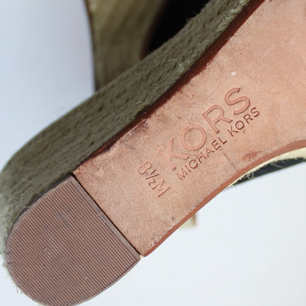 KORS Michael Kors Black Suede Platform Wedge Espadrille Open-Toe Heels Size 8.5 - Picture 6 of 6